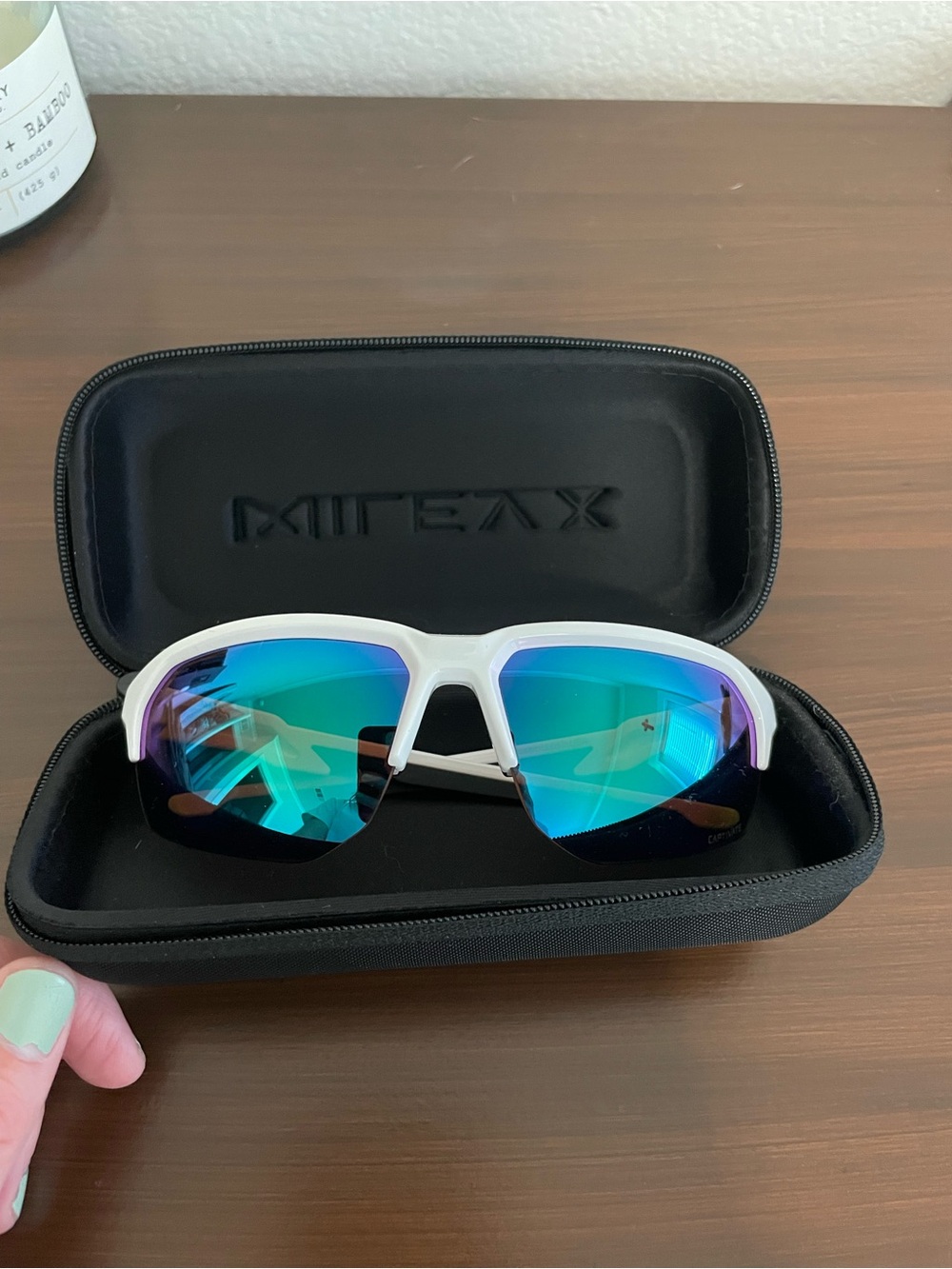 Wiley X White Frame Sport Sunglasses with Blue-Green Mirrored Lenses